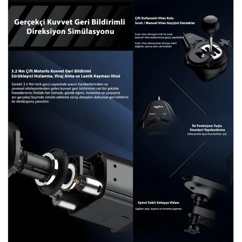 Pxn Pxn-V99 270-900 Derece FFB Ps5 e Kadar Uyumlu Direksiyon Set Oyun Konsolu