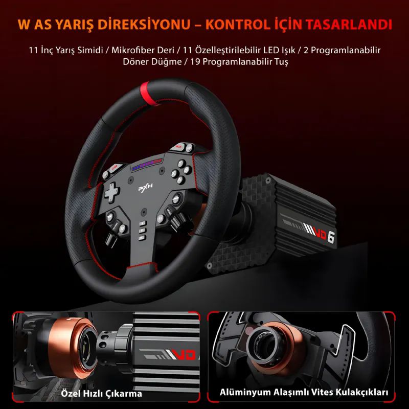 Pxn Pxn-Vd6 Bundle 6nm DD Base + 280mm Wheel + 2-Pedal+Z8 Clamp Direksiyon Set Oyun Konsolu