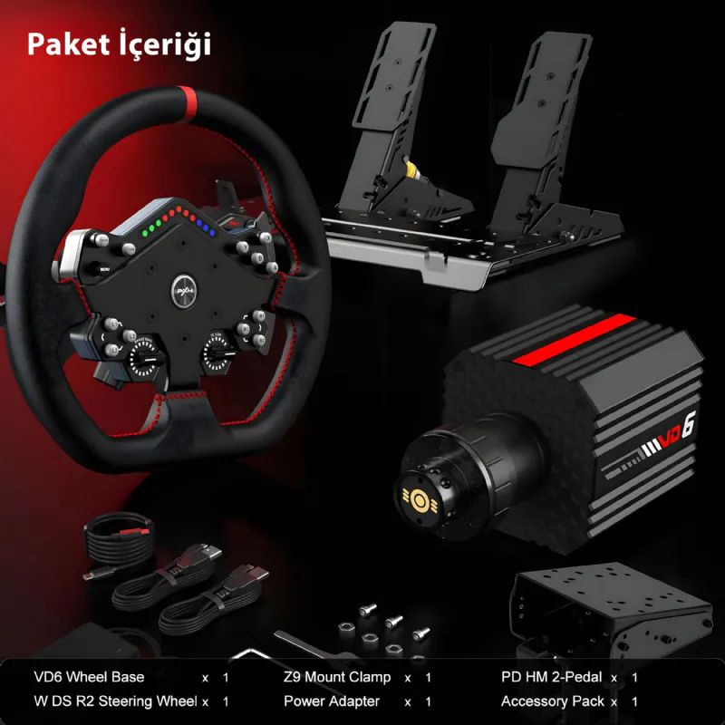Pxn Pxn-Vd6 WDS R2-2P 6nm DD Base + 300mm Wheel + 2-Pedal+Z9 Direksiyon Set Oyun Konsolu